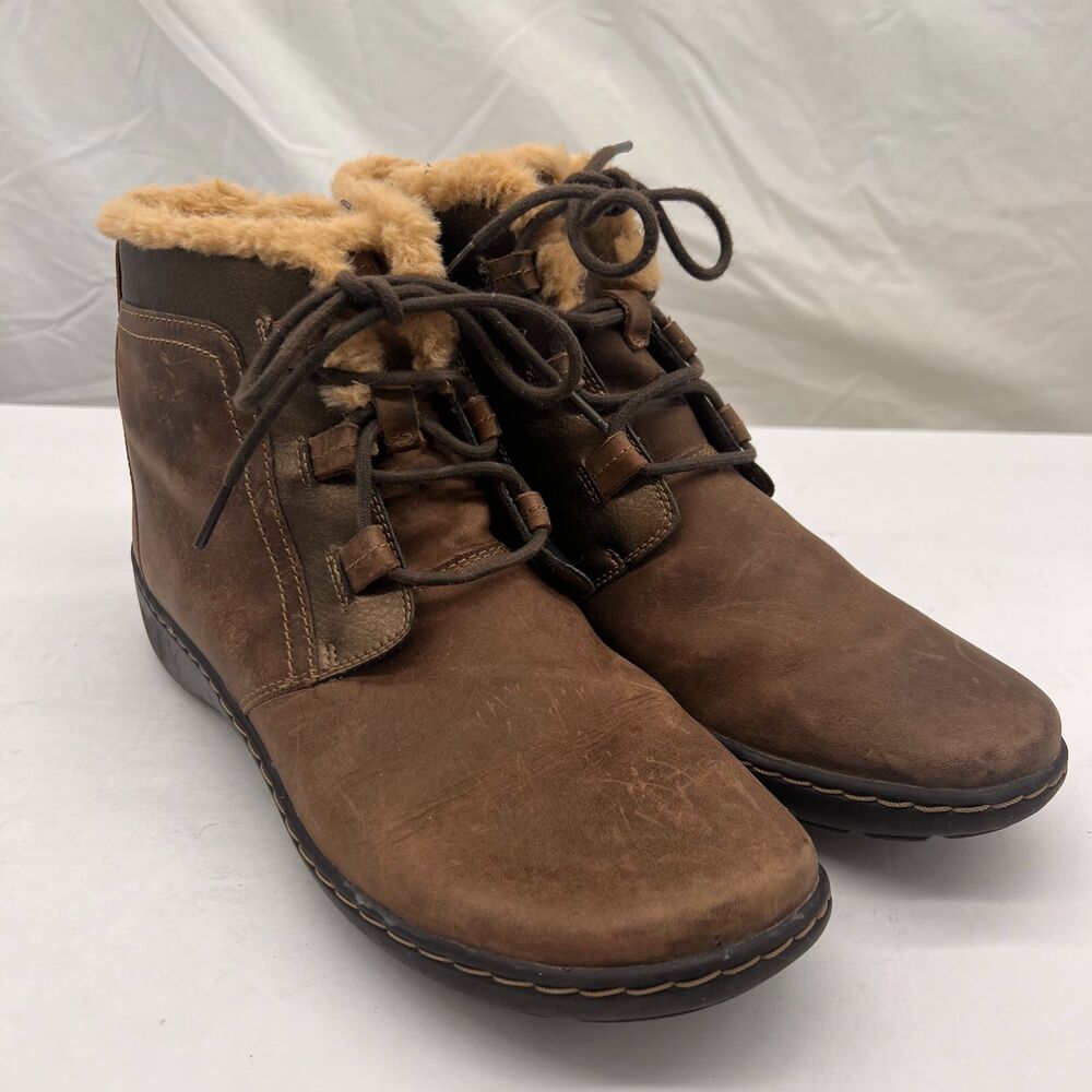 Clarks Collection Cozy-Lined Leather Boots-Cora Chai 8.5M Taupe Bronze